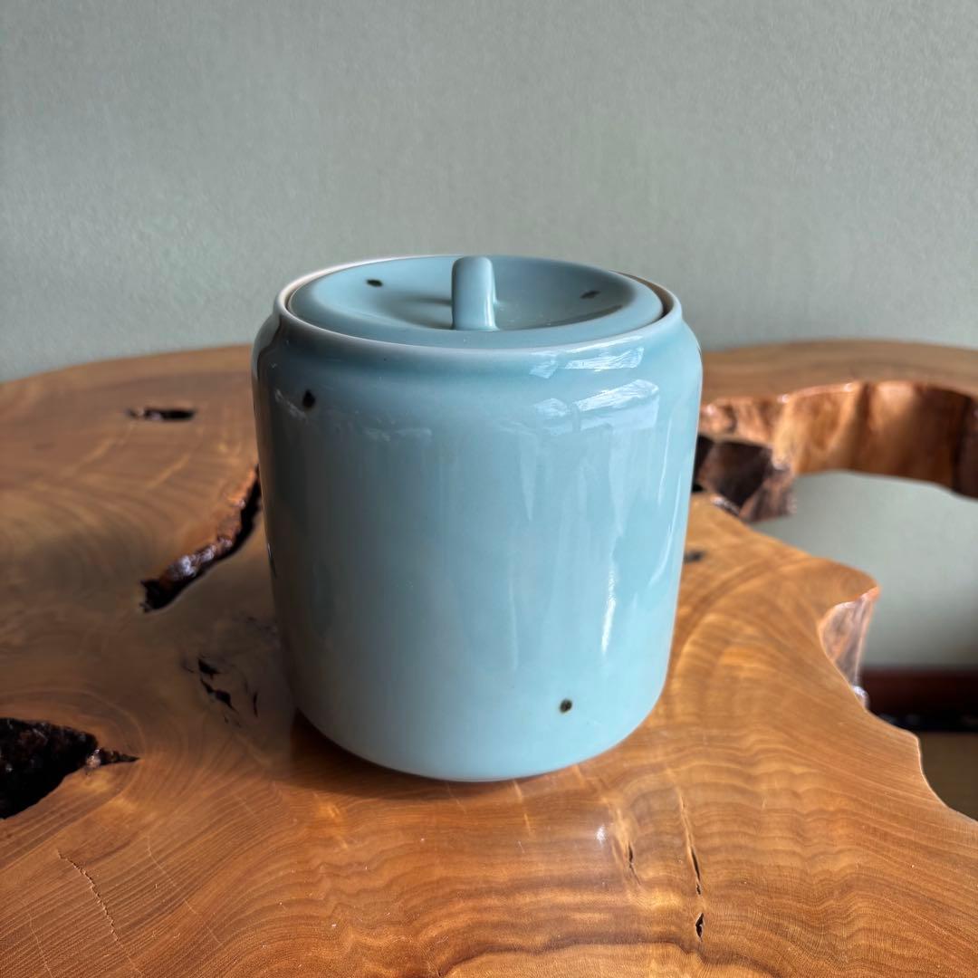 Celadon Mizusashi Water Jar | Pale Blue-Green Glaze | Tea Ceremony Water Container