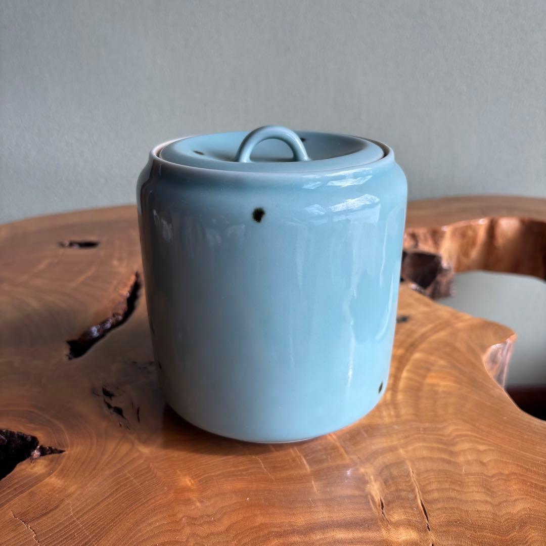 Celadon Mizusashi Water Jar | Pale Blue-Green Glaze | Tea Ceremony Water Container