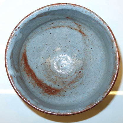 Kato Yoshiemon Nezumi Shino Tea Bowl - Mino Ware Chawan with Yellow Ribbon Tomobako