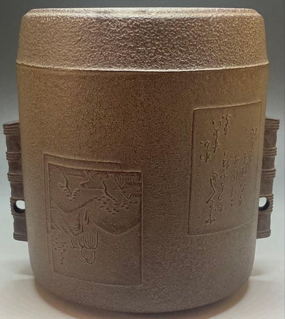 Takahashi Keiten Living National Treasure — Shikishi-Gama Iron Tea Kettle, Landscape Panels, Yonhosan Tomobako