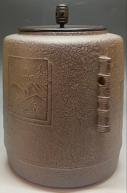 Takahashi Keiten Living National Treasure — Shikishi-Gama Iron Tea Kettle, Landscape Panels, Yonhosan Tomobako