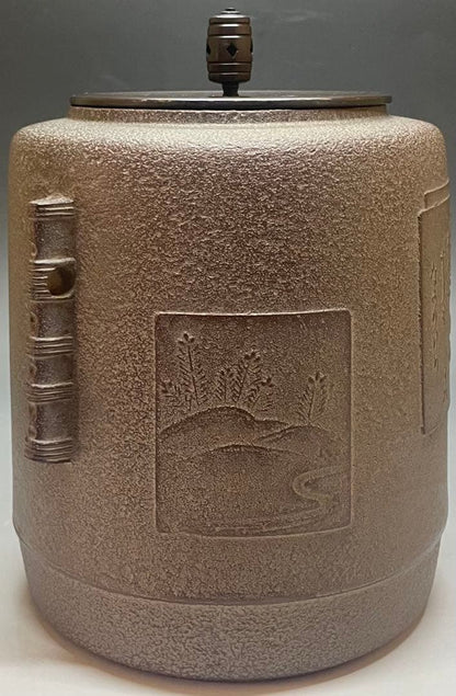 Takahashi Keiten Living National Treasure — Shikishi-Gama Iron Tea Kettle, Landscape Panels, Yonhosan Tomobako