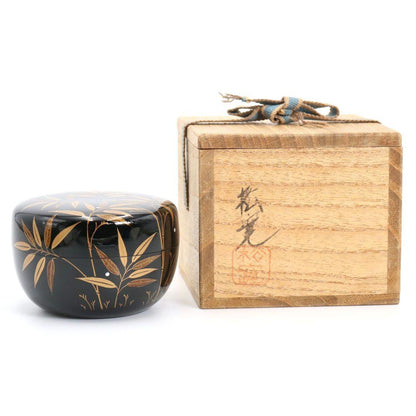 Sasa Dew Maki-e Hira-Natsume by Matsunaga Shokan - Silver Granule Lacquer Tea Caddy