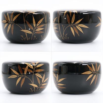 Sasa Dew Maki-e Hira-Natsume by Matsunaga Shokan - Silver Granule Lacquer Tea Caddy