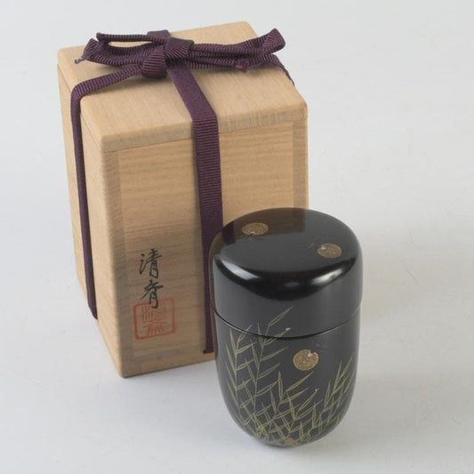 Wajima-nuri Lacquer Natsume Tea Caddy by Motooka Seisai, Sasa Hotaru Maki-e