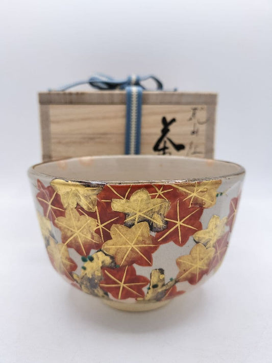 Kenzan-Style Autumn Maple Chawan by Nanguchi Kansui, with Tomobako
