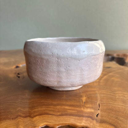 White Glazed Matcha Bowl — Wabi Chawan with Pinhole Glaze and Wheel-Thrown Texture, Japanese Tea Ceremony Bowl