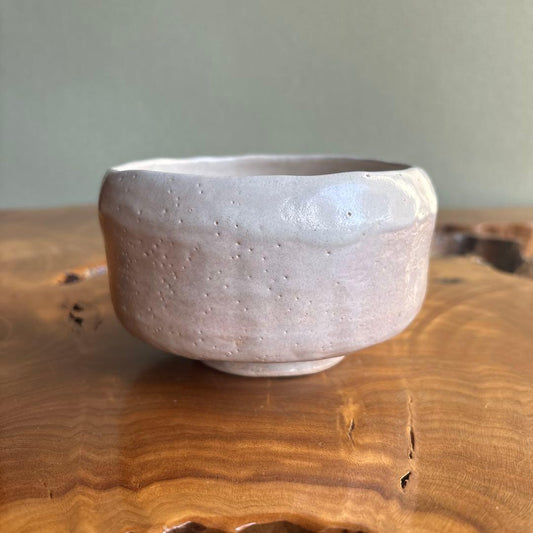 White Glazed Matcha Bowl — Wabi Chawan with Pinhole Glaze and Wheel-Thrown Texture, Japanese Tea Ceremony Bowl