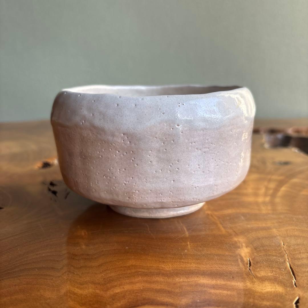 White Glazed Matcha Bowl — Wabi Chawan with Pinhole Glaze and Wheel-Thrown Texture, Japanese Tea Ceremony Bowl