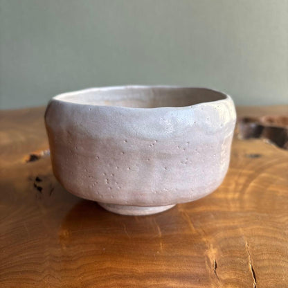 White Glazed Matcha Bowl — Wabi Chawan with Pinhole Glaze and Wheel-Thrown Texture, Japanese Tea Ceremony Bowl