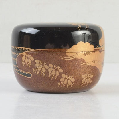 Zuiun Studio Old Pine Maki-e Flat Tea Caddy, Wajima-nuri Art