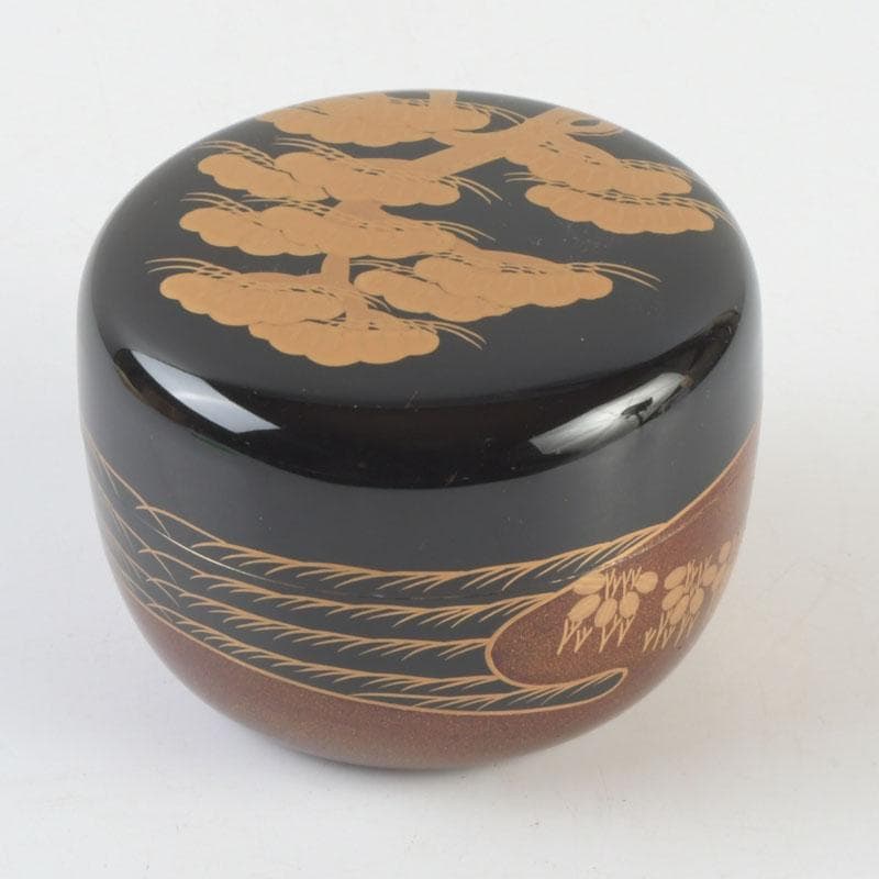 Zuiun Studio Old Pine Maki-e Flat Tea Caddy, Wajima-nuri Art