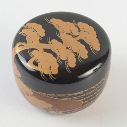 Zuiun Studio Old Pine Maki-e Flat Tea Caddy, Wajima-nuri Art