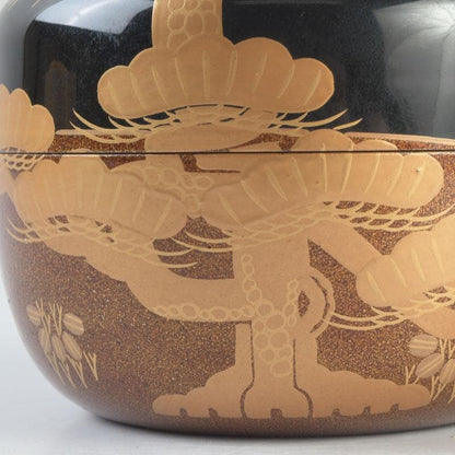 Zuiun Studio Old Pine Maki-e Flat Tea Caddy, Wajima-nuri Art