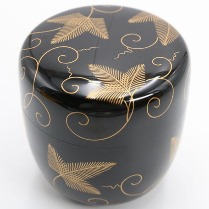 Sakashita Yuho Pine Arabesque Maki-e O-Natsume Gold Lacquer Tea Caddy Matsu Karakusa Tomobako