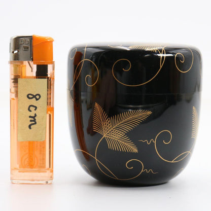 Sakashita Yuho Pine Arabesque Maki-e O-Natsume Gold Lacquer Tea Caddy Matsu Karakusa Tomobako