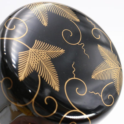 Sakashita Yuho Pine Arabesque Maki-e O-Natsume Gold Lacquer Tea Caddy Matsu Karakusa Tomobako