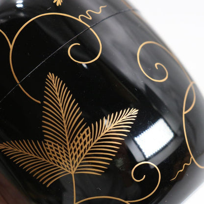 Sakashita Yuho Pine Arabesque Maki-e O-Natsume Gold Lacquer Tea Caddy Matsu Karakusa Tomobako