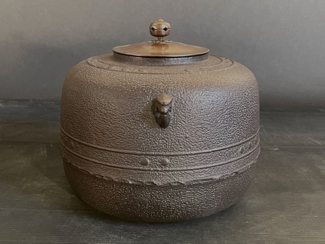 Kikuchi Masamitsu Mandaiya Iron Kama Tea Kettle Arare Pattern Unused Tomobako