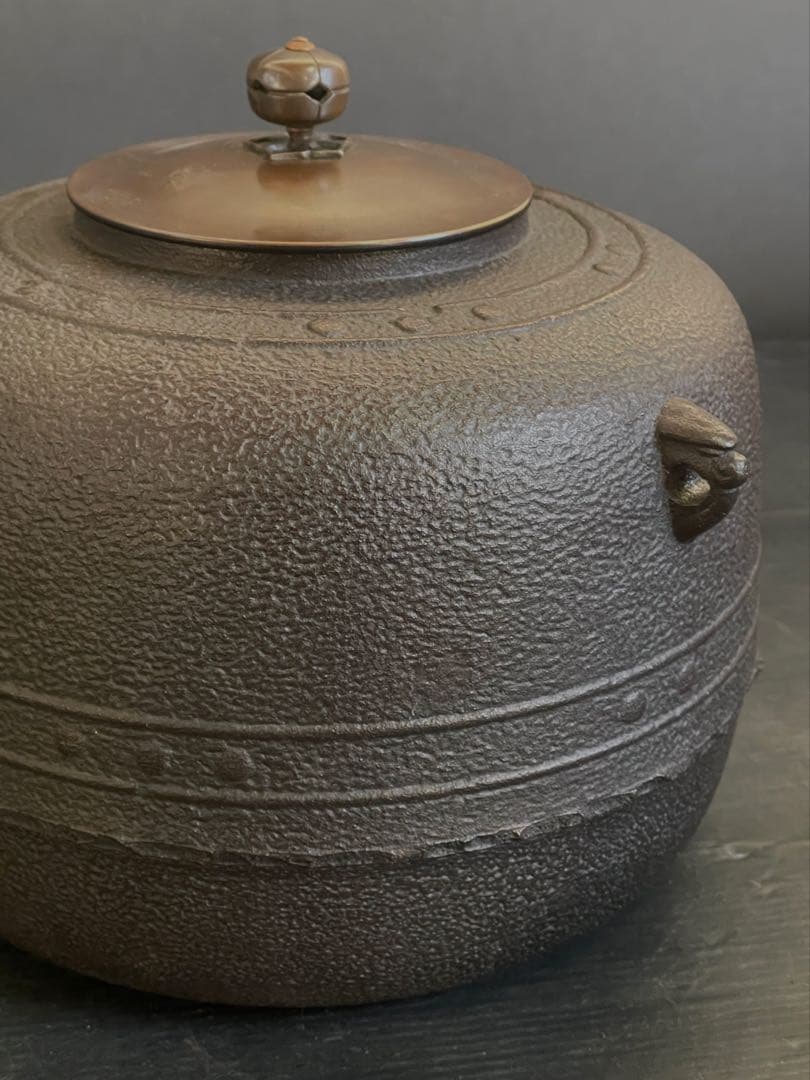 Kikuchi Masamitsu Mandaiya Iron Kama Tea Kettle Arare Pattern Unused Tomobako