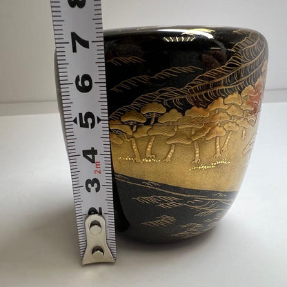 Kitamura Soshin — Matsu Maki-e Natsume Tea Caddy, Full-Body Pine Forest with Gold Nashiji Interior