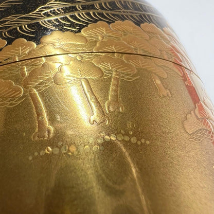 Kitamura Soshin — Matsu Maki-e Natsume Tea Caddy, Full-Body Pine Forest with Gold Nashiji Interior