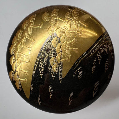 Kitamura Soshin — Matsu Maki-e Natsume Tea Caddy, Full-Body Pine Forest with Gold Nashiji Interior