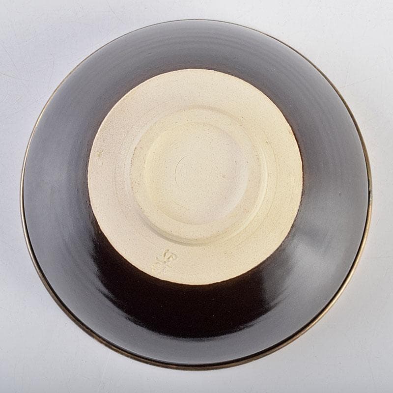 Mandai Sozan Baika Tenmoku Tea Bowl - Plum Blossom Copper Design with Shimizu Kosho Box