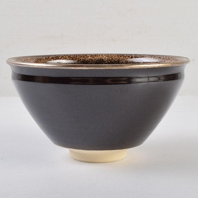 Mandai Sozan Baika Tenmoku Tea Bowl - Plum Blossom Copper Design with Shimizu Kosho Box
