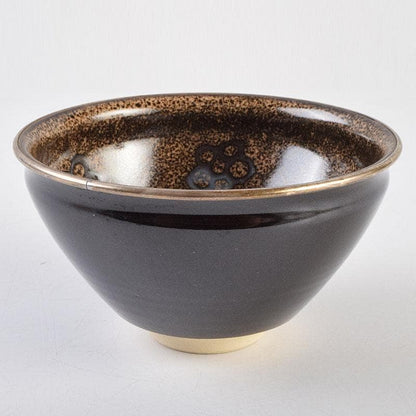 Mandai Sozan Baika Tenmoku Tea Bowl - Plum Blossom Copper Design with Shimizu Kosho Box
