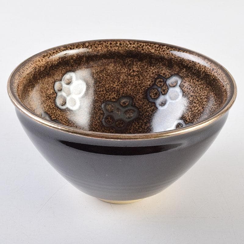Mandai Sozan Baika Tenmoku Tea Bowl - Plum Blossom Copper Design with Shimizu Kosho Box