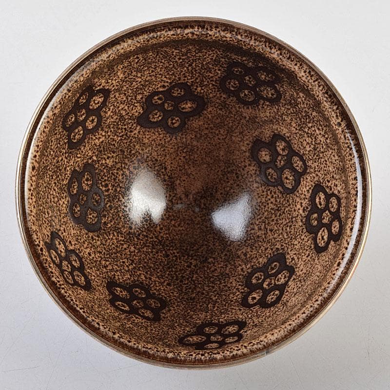 Mandai Sozan Baika Tenmoku Tea Bowl - Plum Blossom Copper Design with Shimizu Kosho Box
