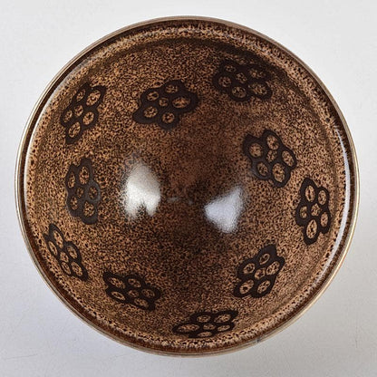 Mandai Sozan Baika Tenmoku Tea Bowl - Plum Blossom Copper Design with Shimizu Kosho Box