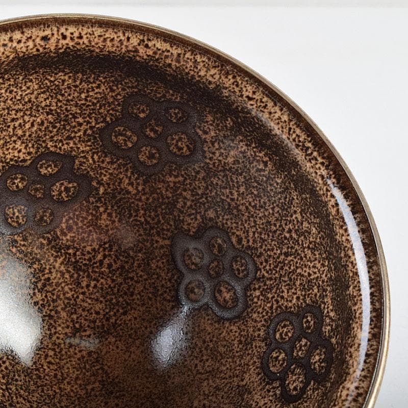 Mandai Sozan Baika Tenmoku Tea Bowl - Plum Blossom Copper Design with Shimizu Kosho Box