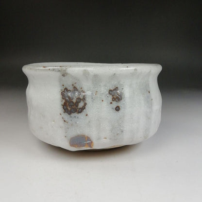 Shino Ware Tea Bowl by Kato Sho - Mino White Glaze Matcha Chawan with Signed Box