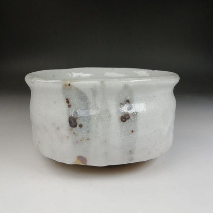 Shino Ware Tea Bowl by Kato Sho - Mino White Glaze Matcha Chawan with Signed Box