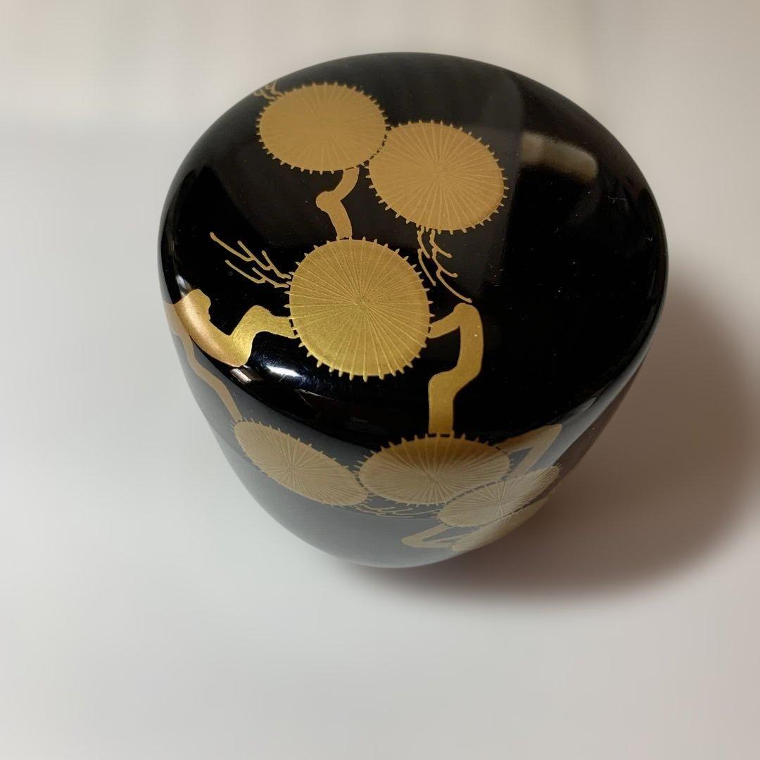 Karamatsu Maki-e Natsume Tea Caddy, Gold Larch Medallions by Naohiko