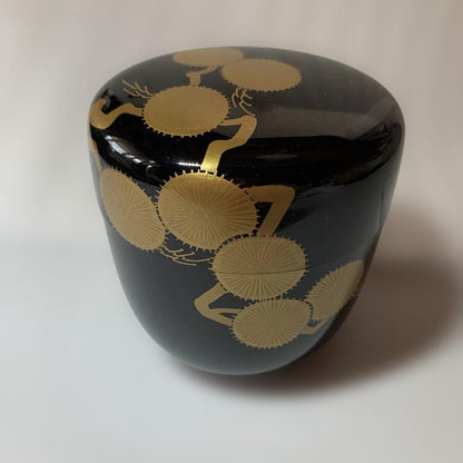 Karamatsu Maki-e Natsume Tea Caddy, Gold Larch Medallions by Naohiko