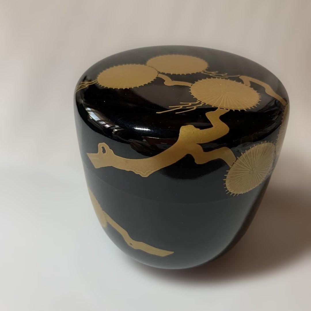 Karamatsu Maki-e Natsume Tea Caddy, Gold Larch Medallions by Naohiko