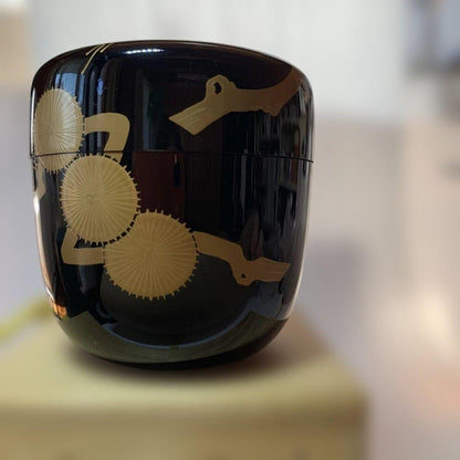 Karamatsu Maki-e Natsume Tea Caddy, Gold Larch Medallions by Naohiko