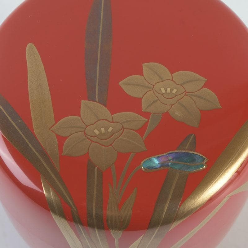 Narcissus Suisen Maki-e O-Natsume Tea Caddy by Sakashita Yuho Yamanaka-nuri