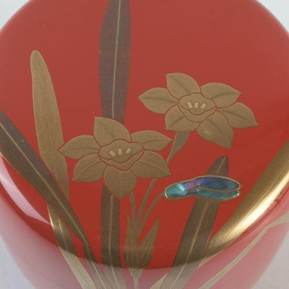 Narcissus Suisen Maki-e O-Natsume Tea Caddy by Sakashita Yuho Yamanaka-nuri