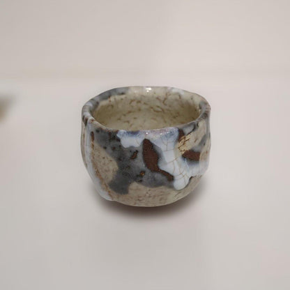 Handmade Guinomi Sake Cup with Crackle Glaze - Artisan Japanese Ochoko with Signed Box