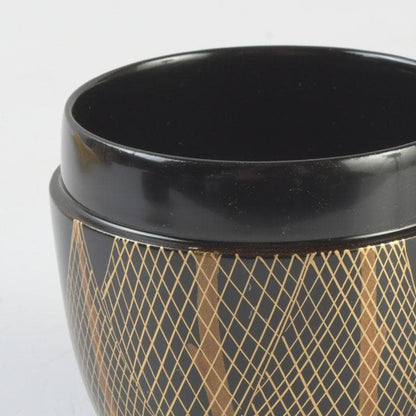 Japanese Lacquer Natsume Tea Caddy — Hoshiami Drying Nets Maki-e on Black Urushi | Tsubota Haruhiko | Tomobako