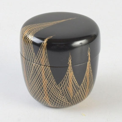 Japanese Lacquer Natsume Tea Caddy — Hoshiami Drying Nets Maki-e on Black Urushi | Tsubota Haruhiko | Tomobako