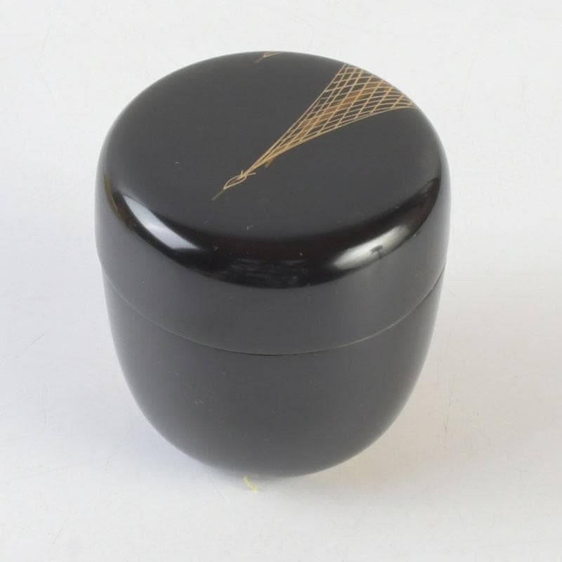 Japanese Lacquer Natsume Tea Caddy — Hoshiami Drying Nets Maki-e on Black Urushi | Tsubota Haruhiko | Tomobako