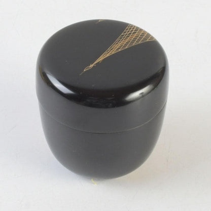 Japanese Lacquer Natsume Tea Caddy — Hoshiami Drying Nets Maki-e on Black Urushi | Tsubota Haruhiko | Tomobako