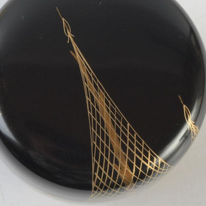 Japanese Lacquer Natsume Tea Caddy — Hoshiami Drying Nets Maki-e on Black Urushi | Tsubota Haruhiko | Tomobako