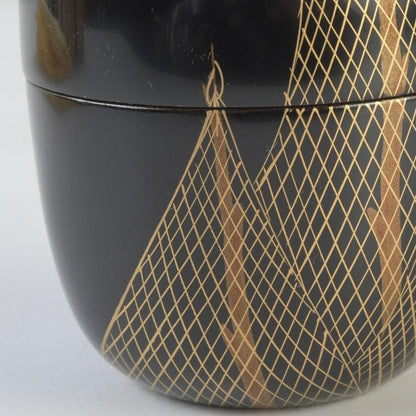 Japanese Lacquer Natsume Tea Caddy — Hoshiami Drying Nets Maki-e on Black Urushi | Tsubota Haruhiko | Tomobako