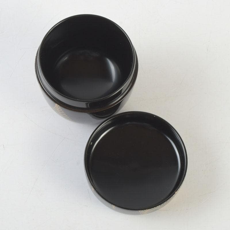 Japanese Lacquer Natsume Tea Caddy — Hoshiami Drying Nets Maki-e on Black Urushi | Tsubota Haruhiko | Tomobako